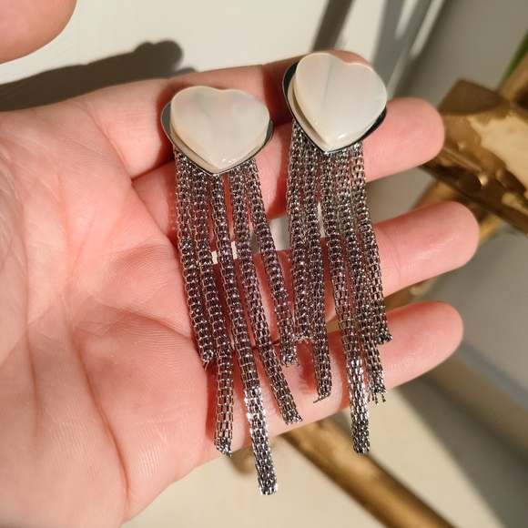 Irridescent Heart Statement Earrings - Picture 7 of 9
